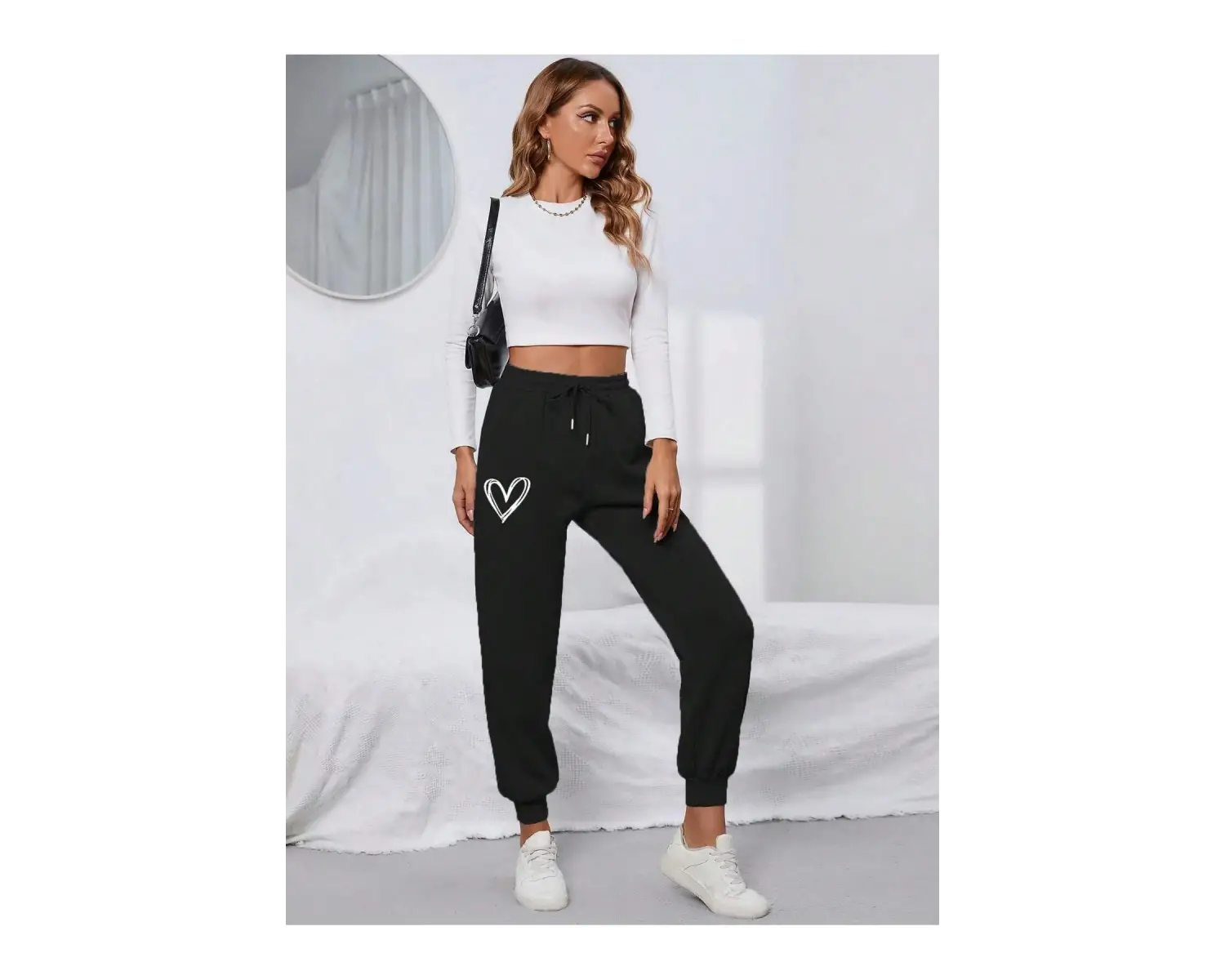 Heart Print Drawstring Waist 4 Mevsim Eşofman