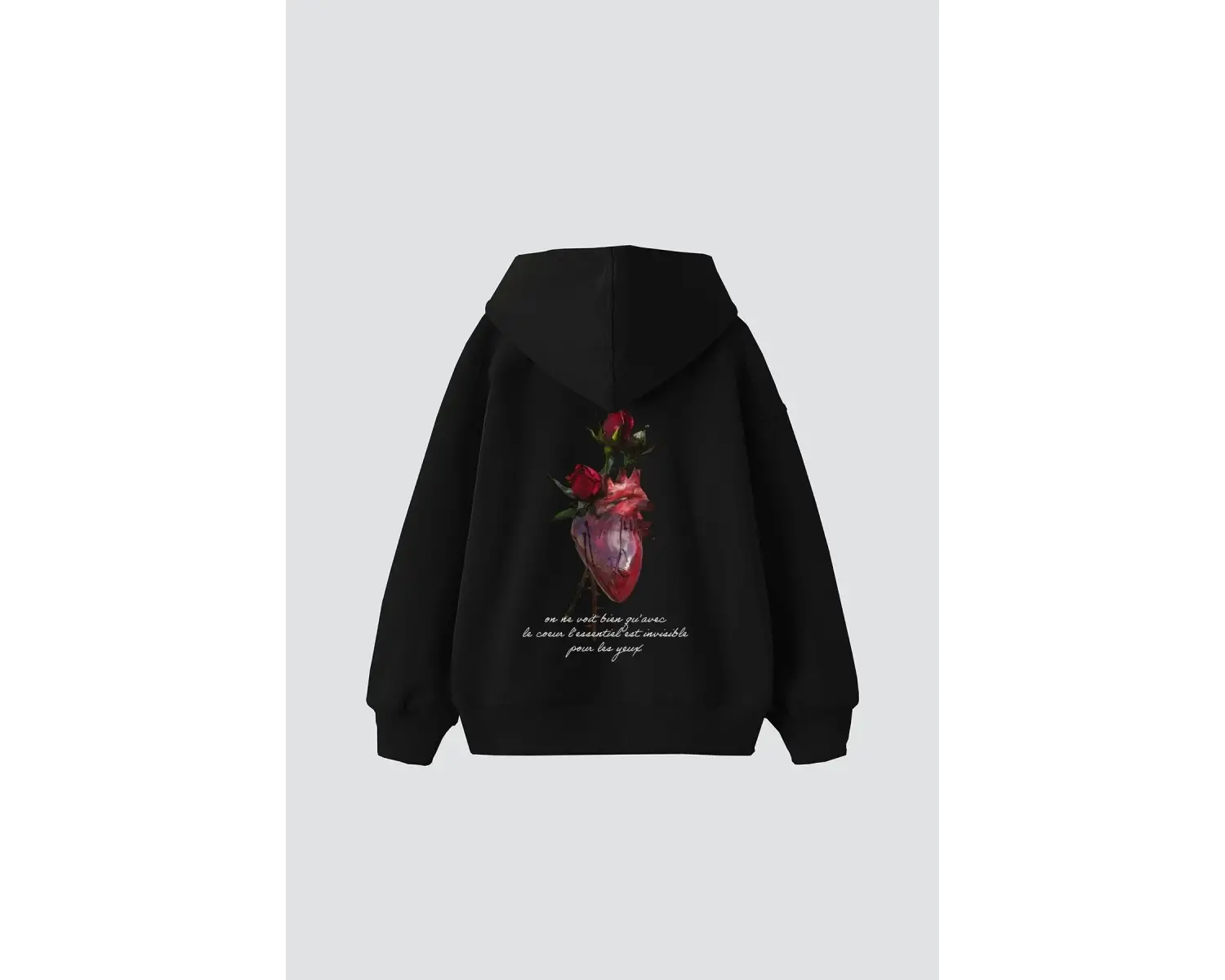 Heart&Rose Baskılı Oversize Unisex Premium Siyah
