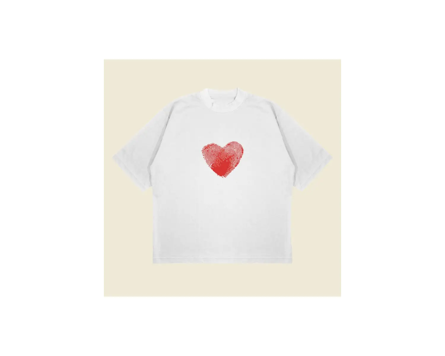 Heartprint Baskılı Oversize Unisex Pamuklu Nefes Alan Kalın Kumaşlı