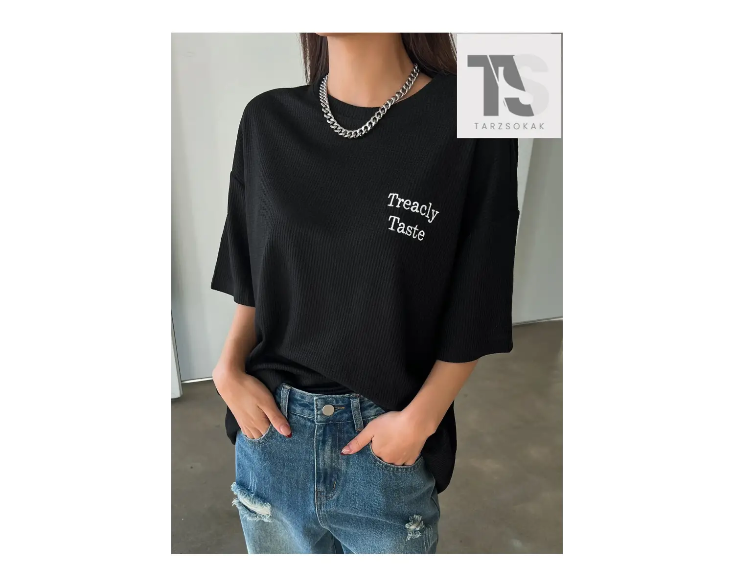 HELLFUNCO Güneş ve Slogan Grafikli Düşük Omuz Oversize Tişört