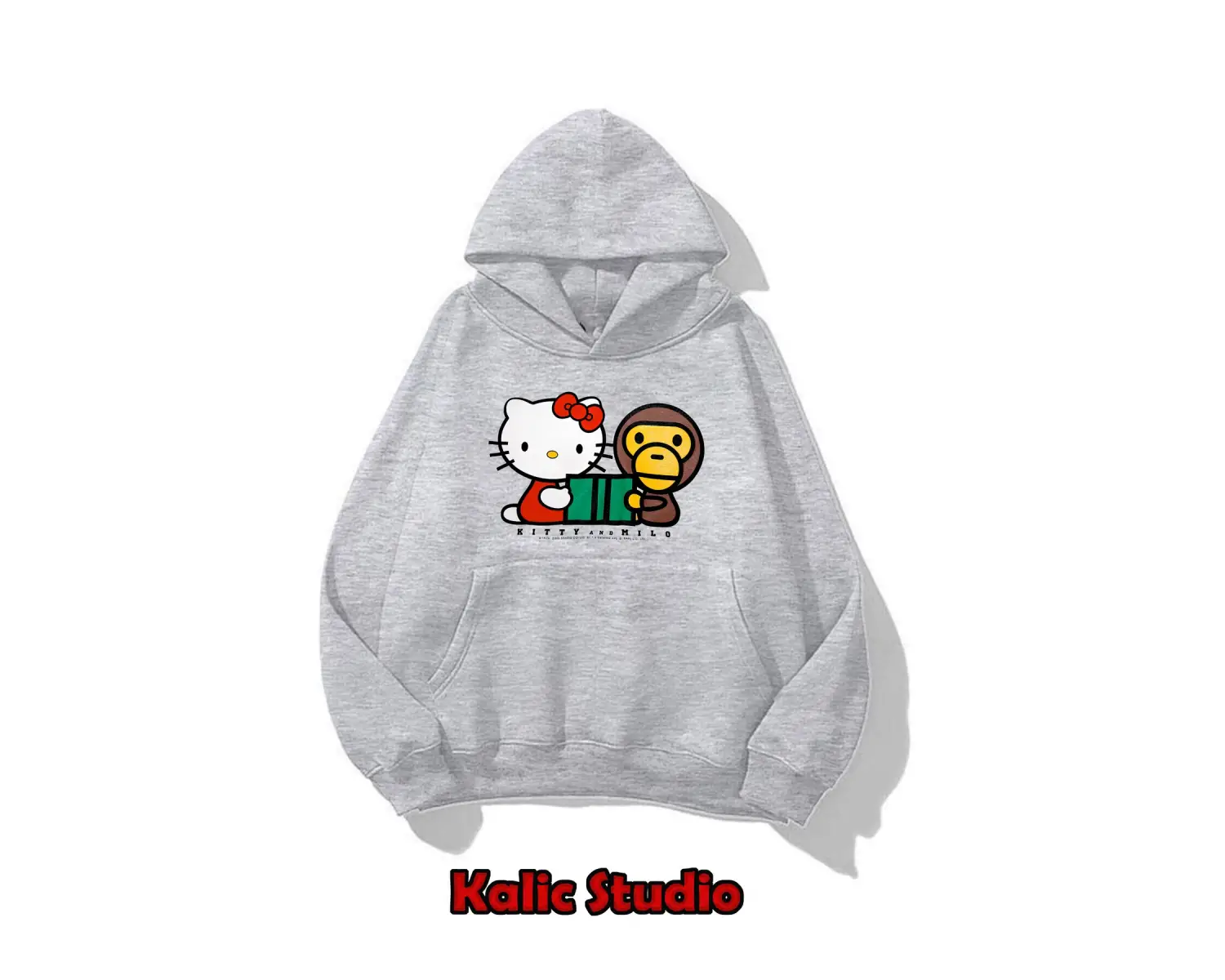 hello and milo Baskılı oversize sweatshirt gri