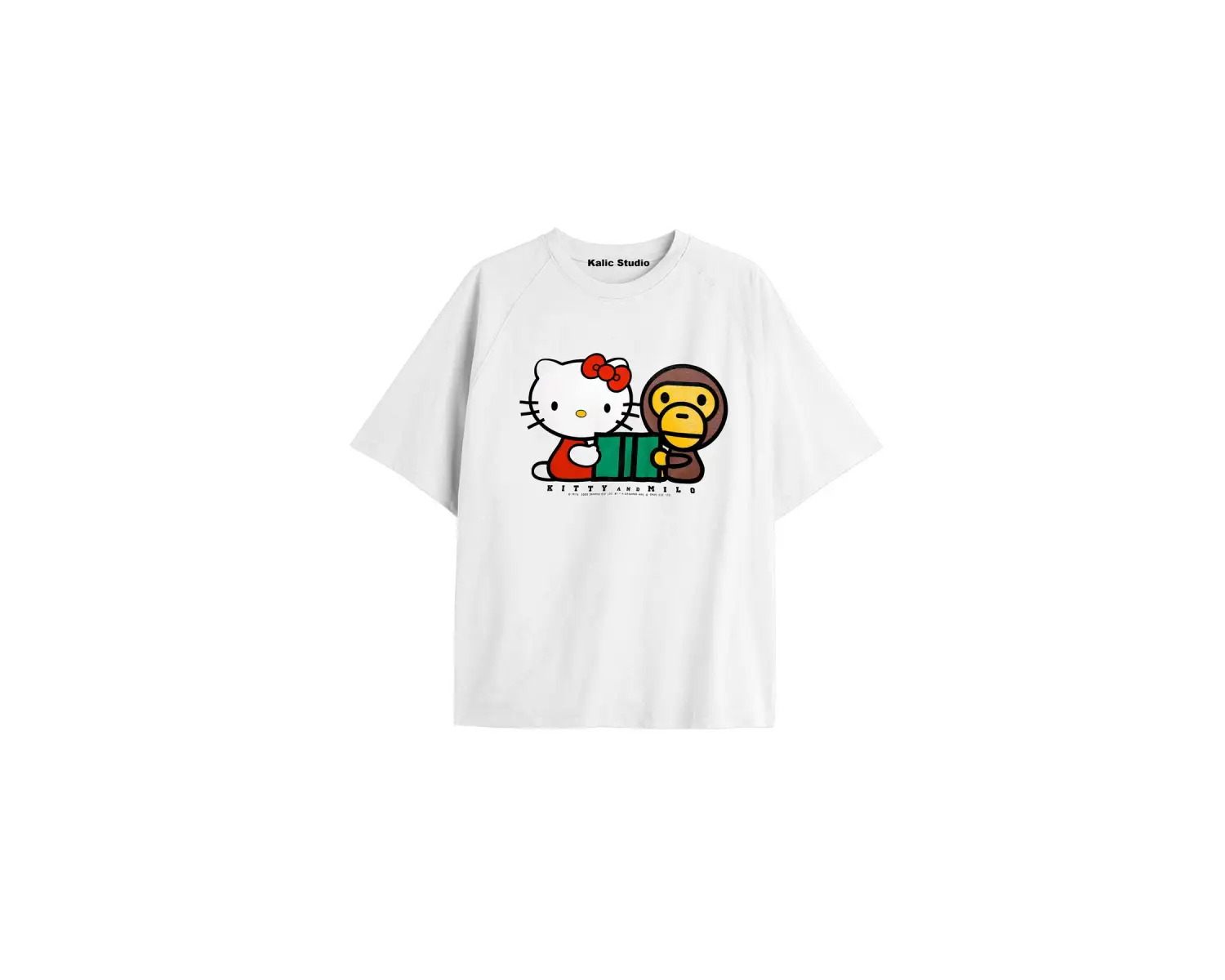 Hello kıtty and bape milo oversize t-shirt Beyaz