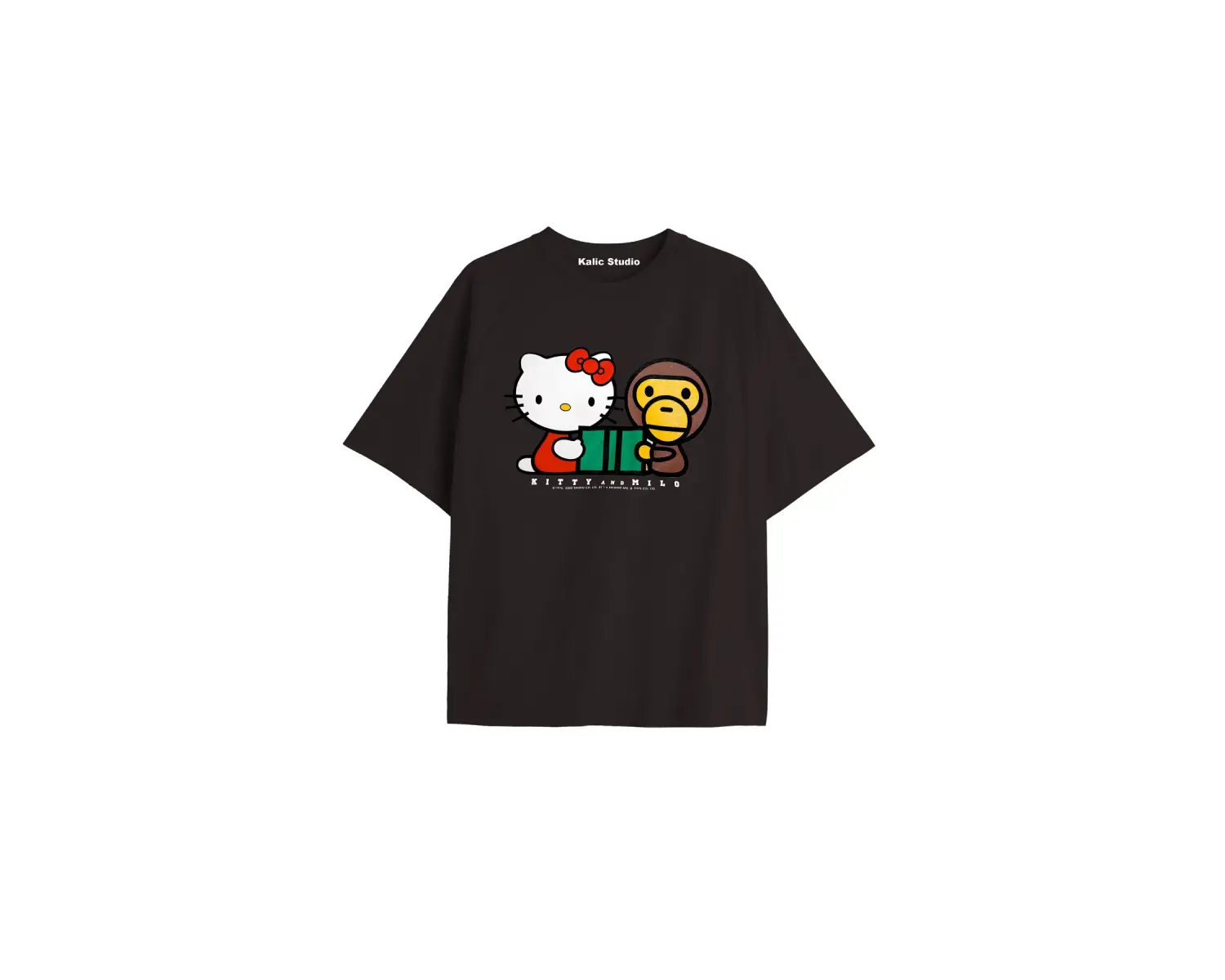 Hello kıtty and bape milo oversize t-shirt siyah