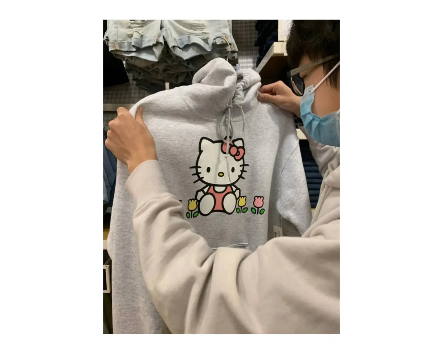 hello kıtty Baskılı oversize sweatshirt gri