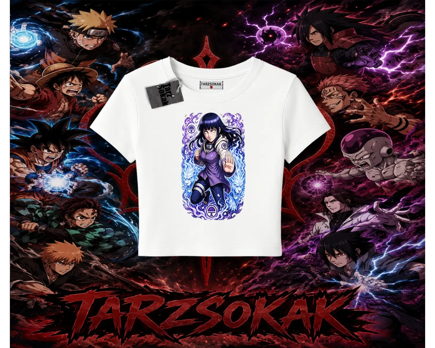 Hinata Hyuga Naruto Anime Karakteri Kadın Baby Tee Beyaz