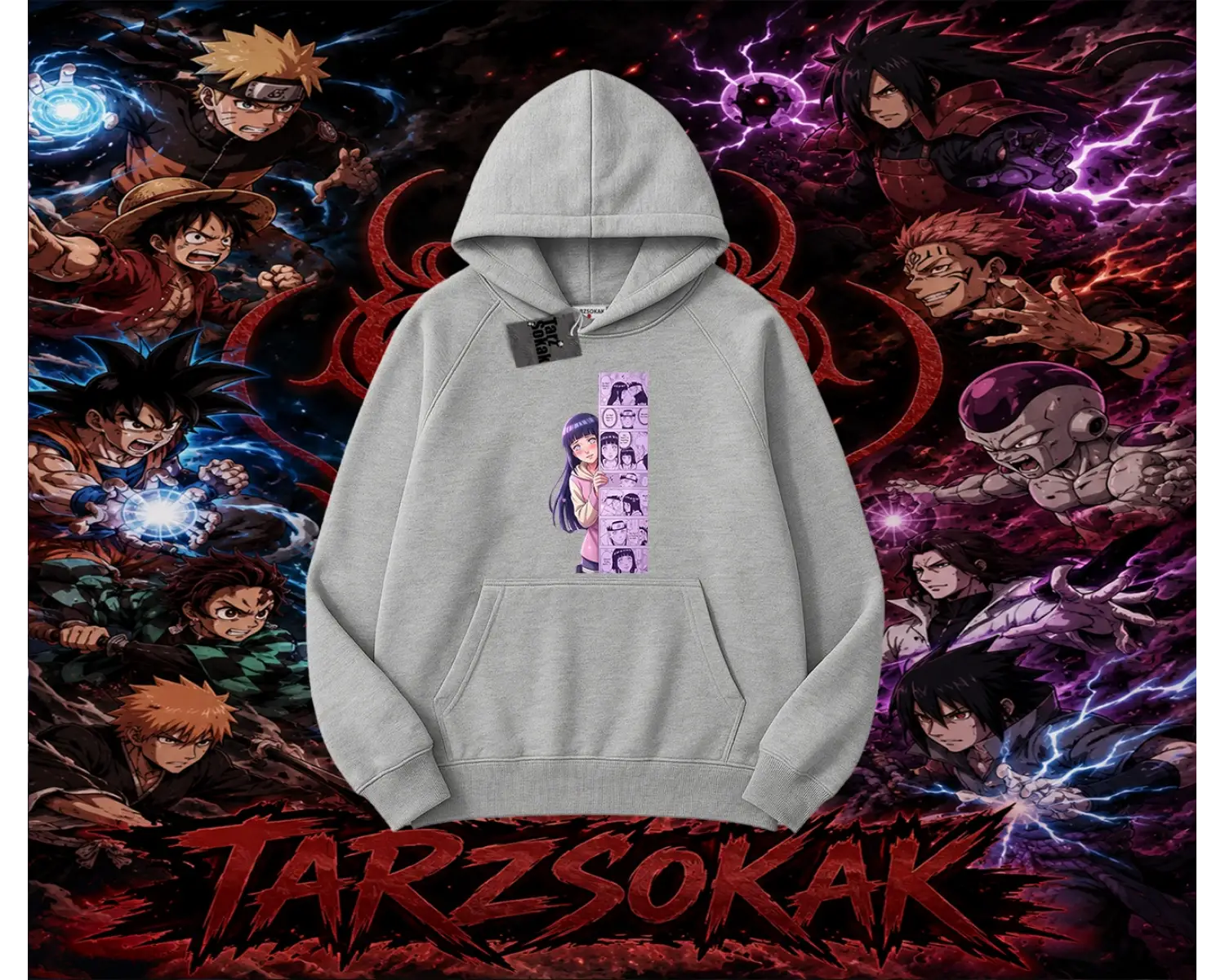 Hinata Hyuga Naruto Anime Karakteri Oversize Unisex Bisiklet Yaka Sweatshirt Beyaz