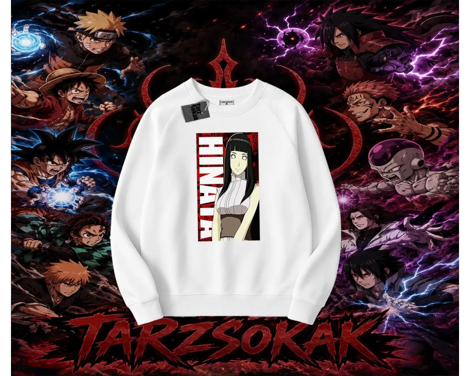 Hinata Hyuga Naruto Anime Karakteri Oversize Unisex Bisiklet Yaka Sweatshirt Beyaz