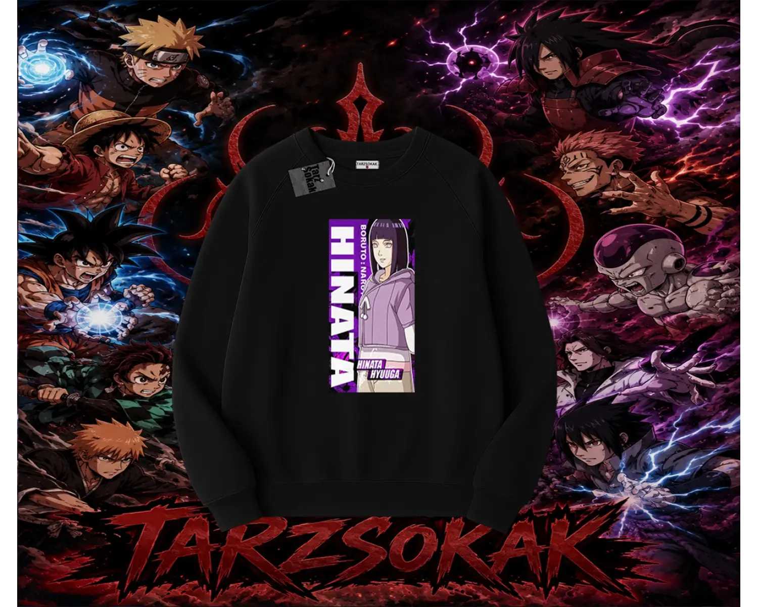 Hinata Hyuga Naruto Anime Karakteri Oversize Unisex Bisiklet Yaka Sweatshirt Beyaz