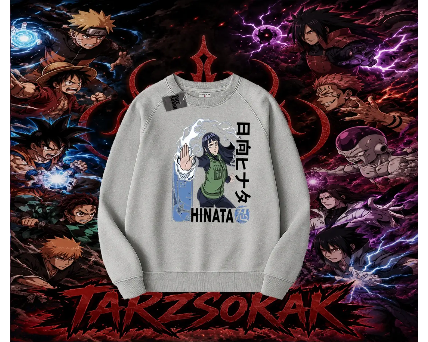 Hinata Hyuga Naruto Anime Karakteri Oversize Unisex Bisiklet Yaka Sweatshirt Beyaz