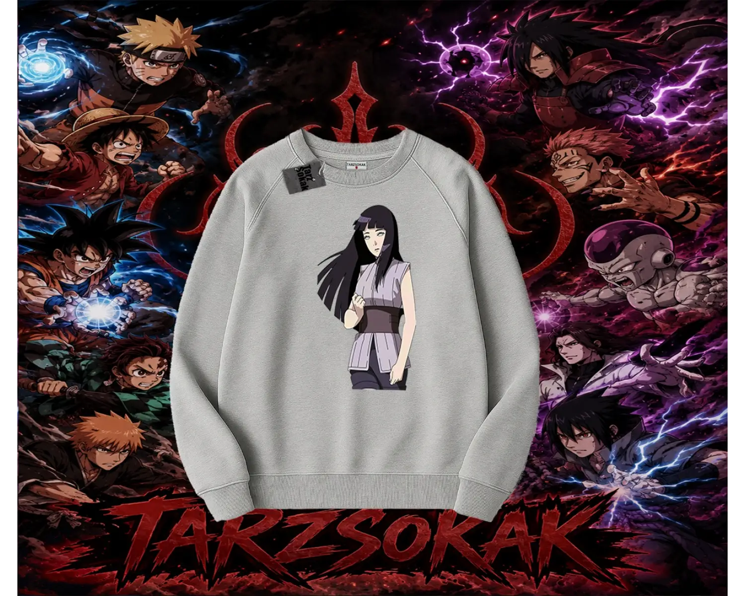 Hinata Hyuga Naruto Anime Karakteri Oversize Unisex Bisiklet Yaka Sweatshirt Beyaz
