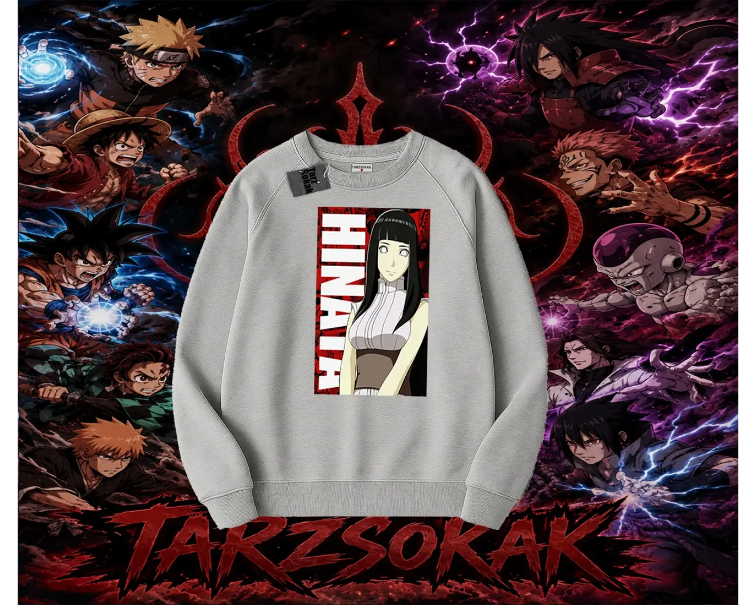 Hinata Hyuga Naruto Anime Karakteri Oversize Unisex Bisiklet Yaka Sweatshirt Beyaz