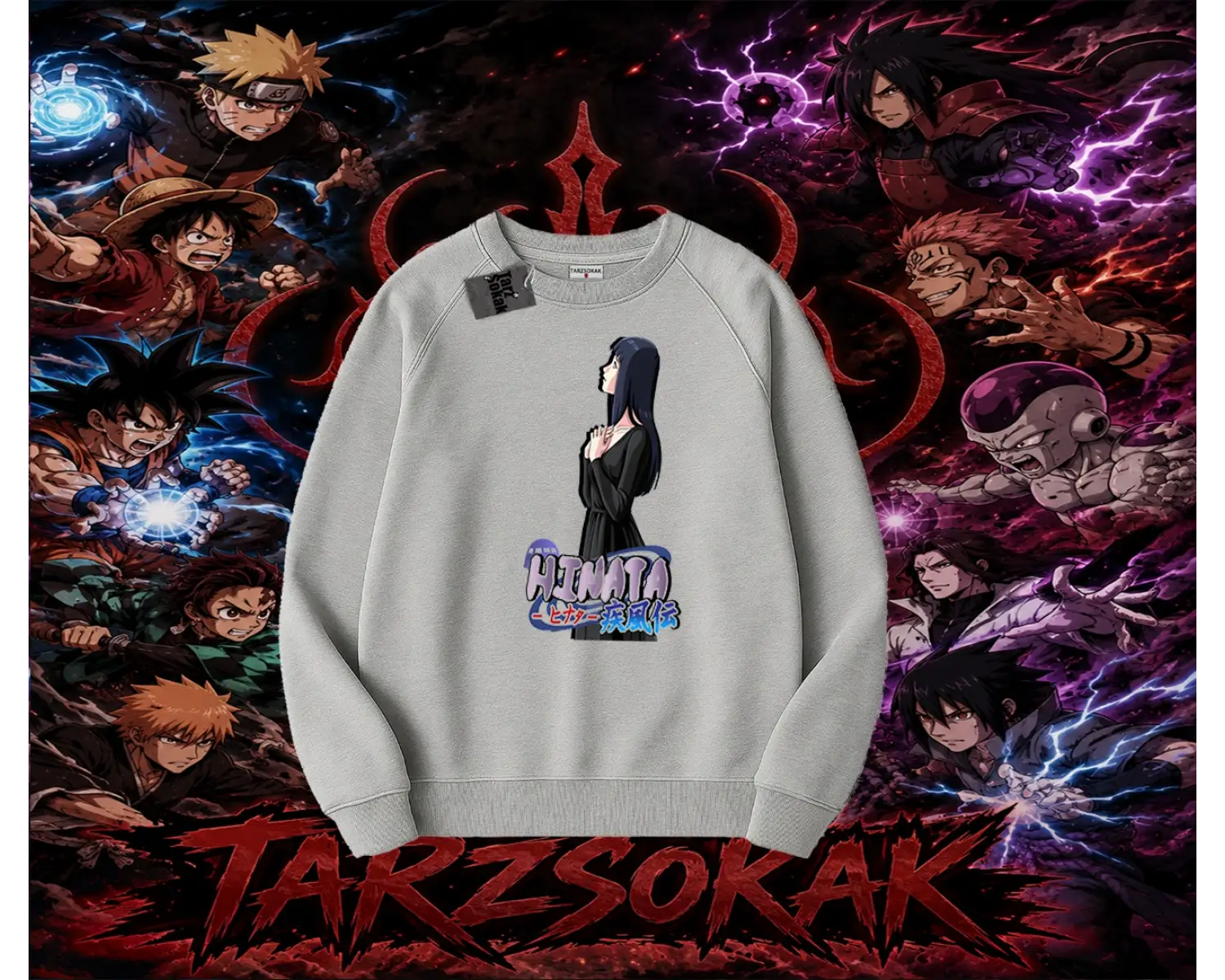 Hinata Hyuga Naruto Anime Karakteri Oversize Unisex Bisiklet Yaka Sweatshirt Beyaz