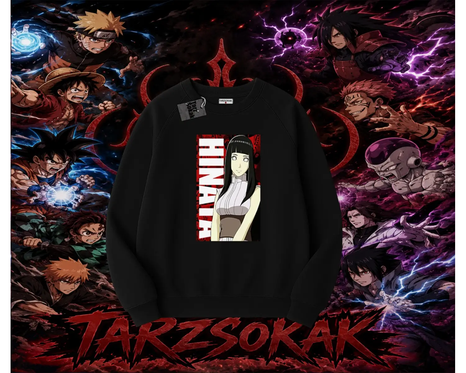Hinata Hyuga Naruto Anime Karakteri Oversize Unisex Bisiklet Yaka Sweatshirt Beyaz