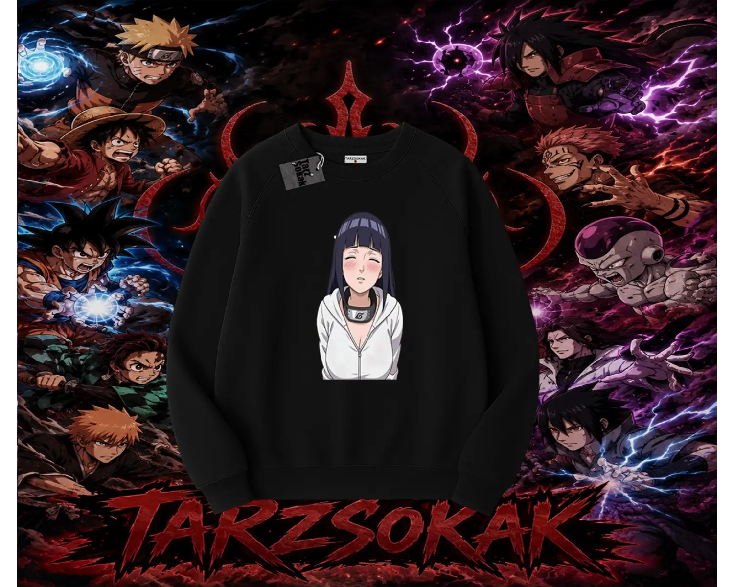 Hinata Hyuga Naruto Anime Karakteri Oversize Unisex Bisiklet Yaka Sweatshirt Beyaz