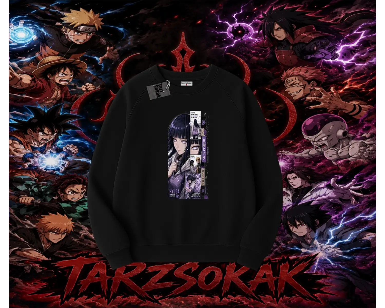 Hinata Hyuga Naruto Anime Karakteri Oversize Unisex Bisiklet Yaka Sweatshirt Beyaz