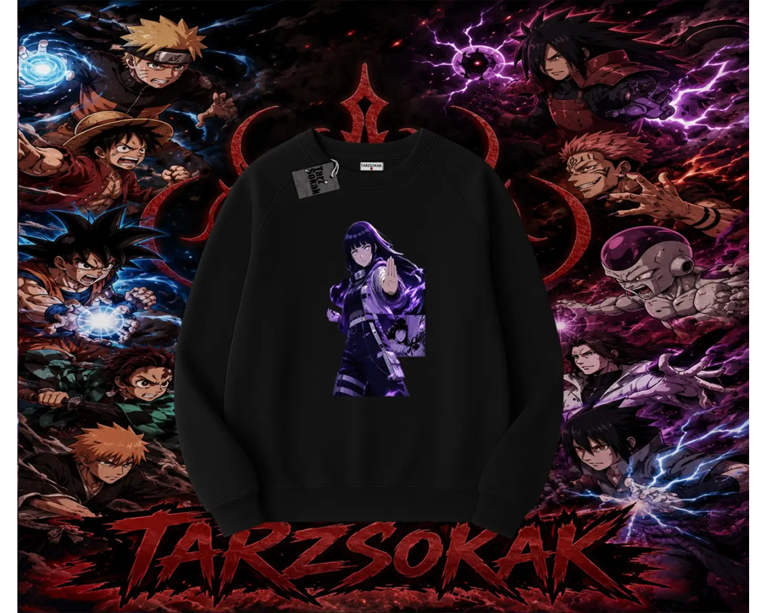 Hinata Hyuga Naruto Anime Karakteri Oversize Unisex Bisiklet Yaka Sweatshirt Beyaz