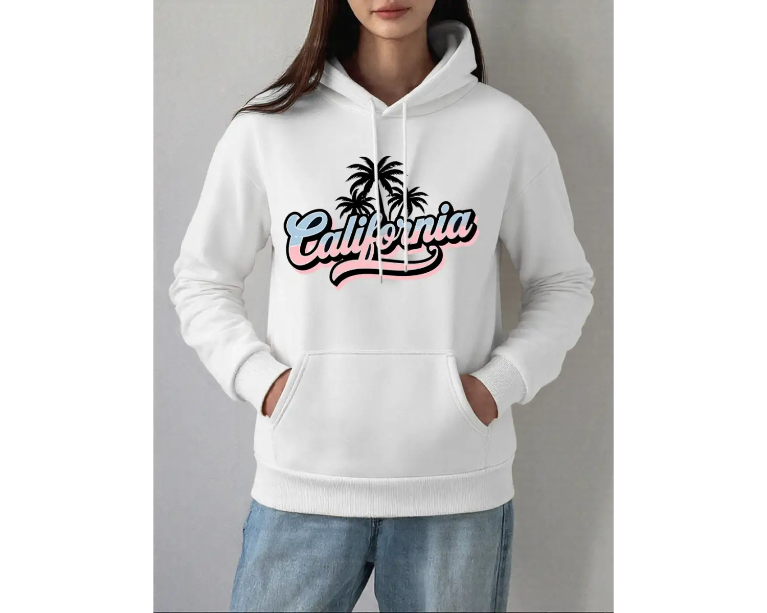 Hindistan cevizi Ağacı Kaliforniya Baskılar Hoodie Kadın Rahat Gevşek Kazak Kış Polar Sıcak K