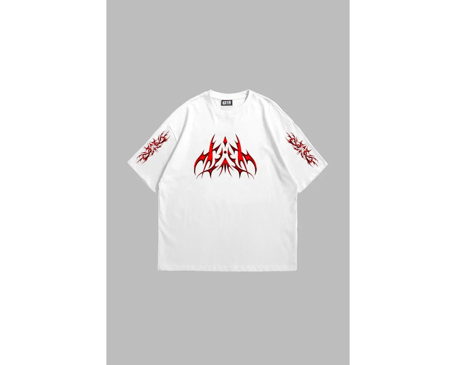 Holographic Red Baskılı Oversize Unisex Beyaz