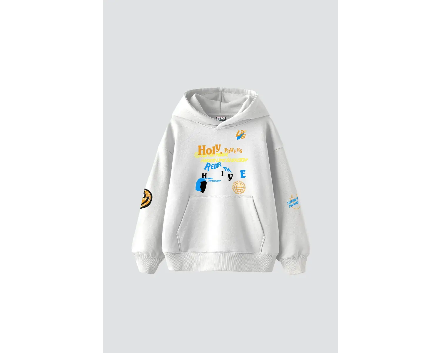 Holy Powers Beyaz Oversize Unisex Kapüşonlu