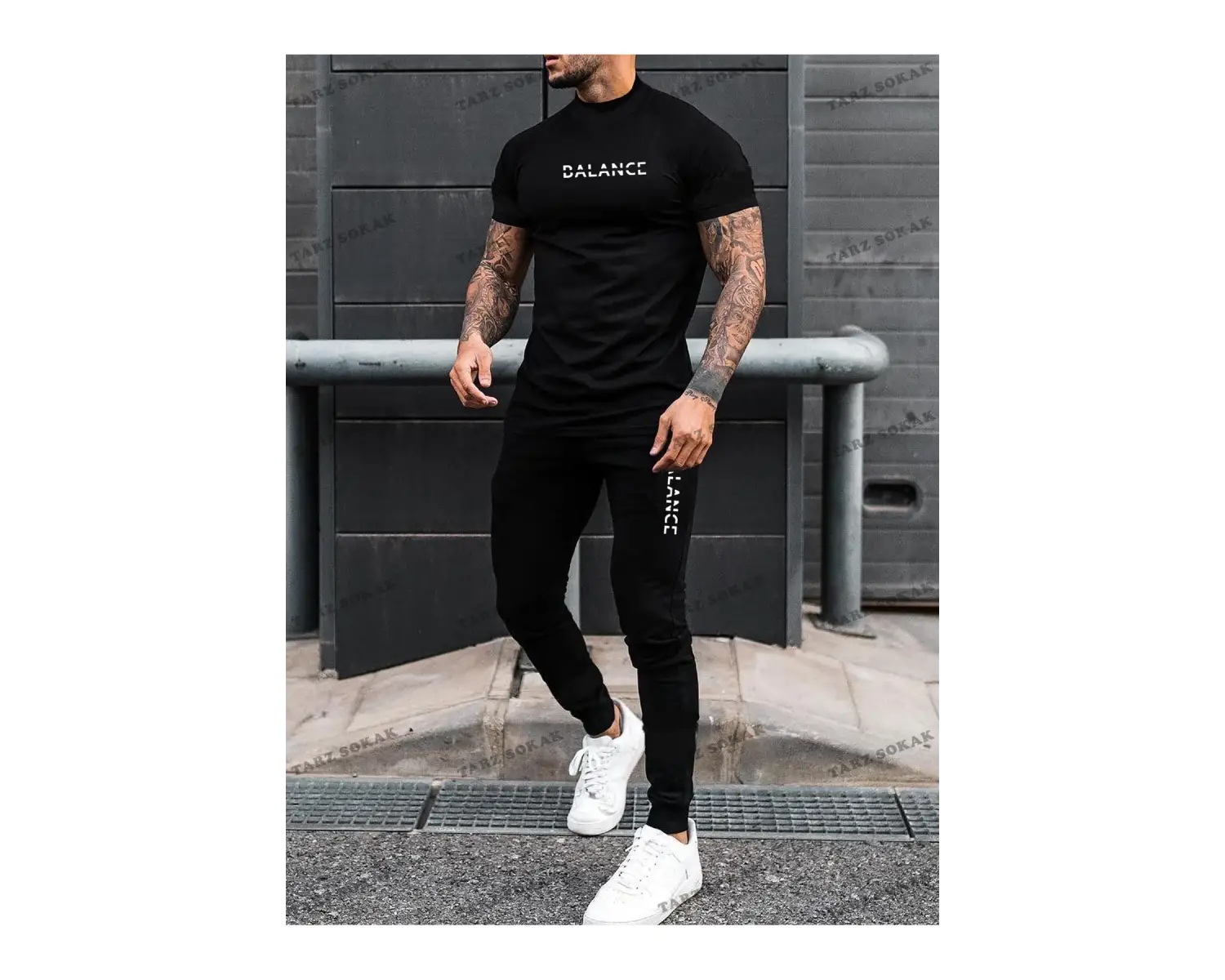 Homme 2 adet/takım erkek Düz Renk Kısa Kollu Yuvarlak Boyun Tişört Ve Eşofman Altı