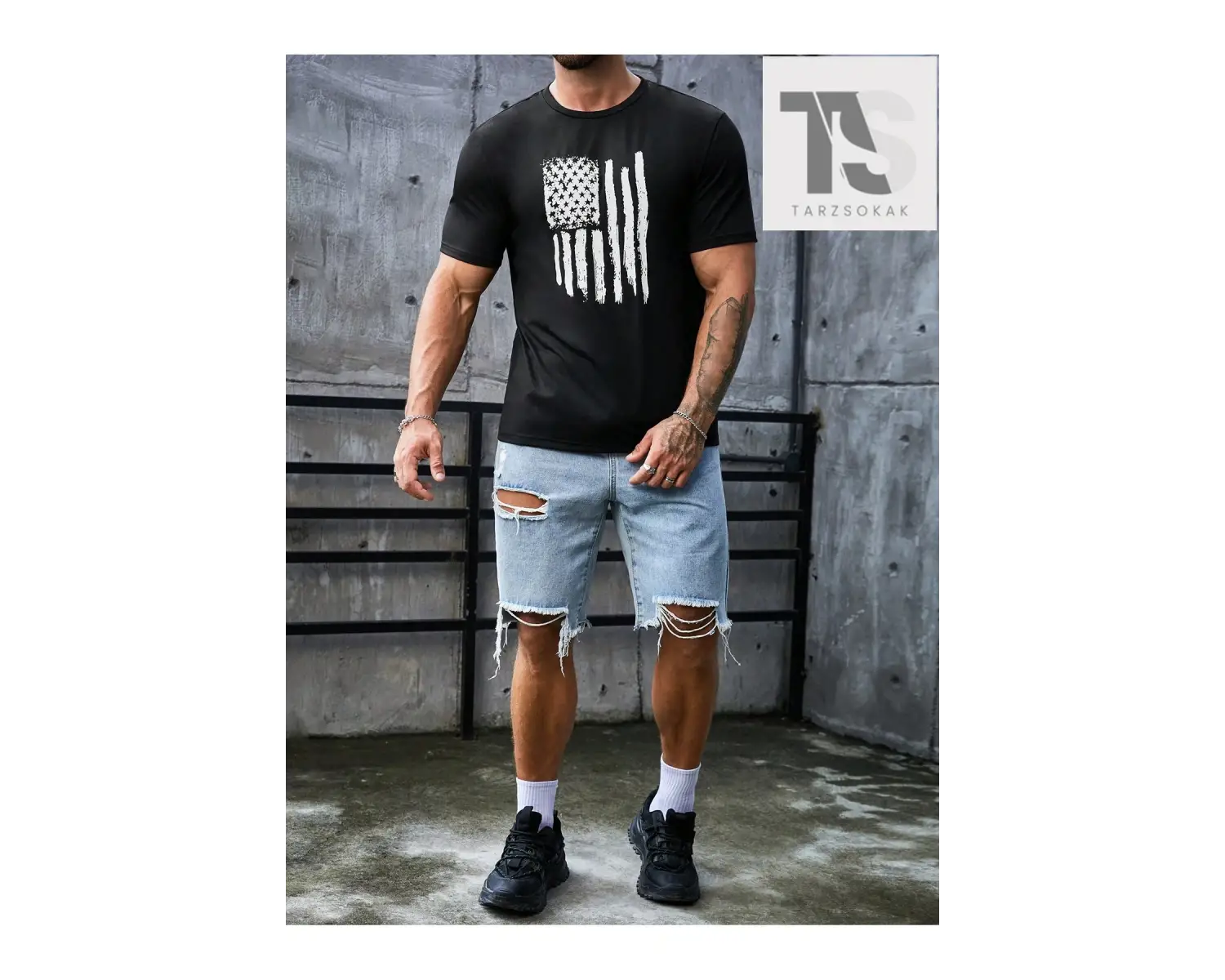 Homme Erkek Amerikan Bayrağı Baskılı Tişört