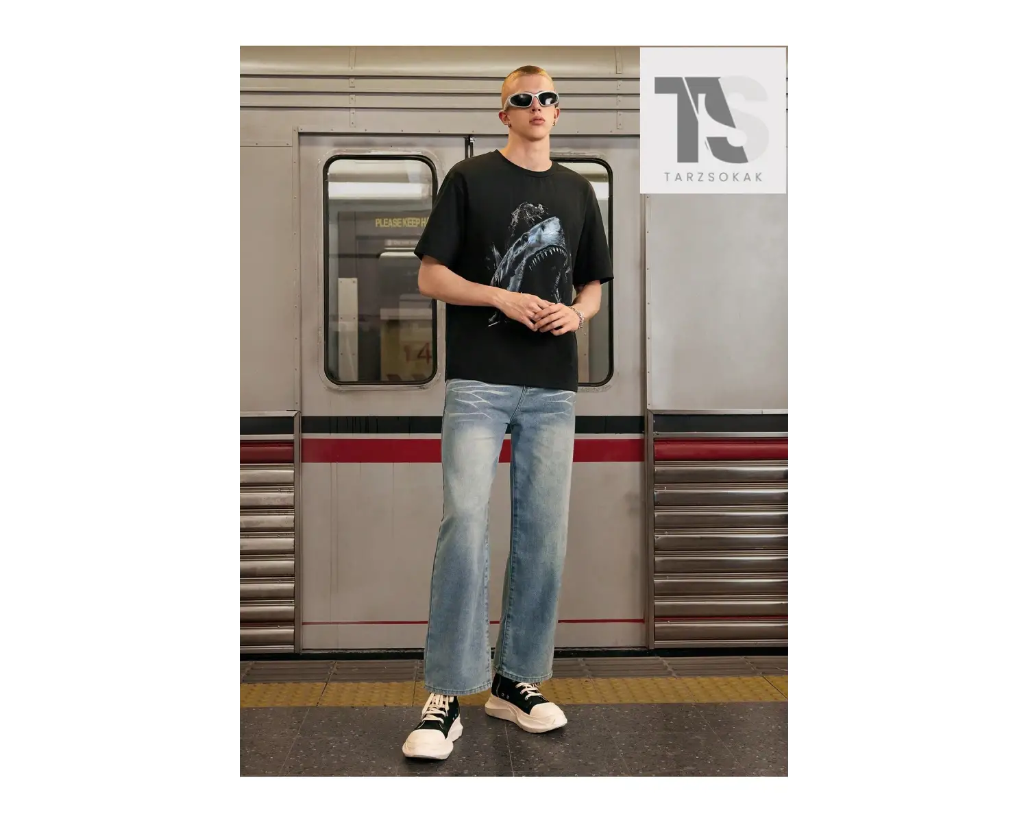 Homme Erkek Baskılı Slim Fit Streç Örgü Tişört