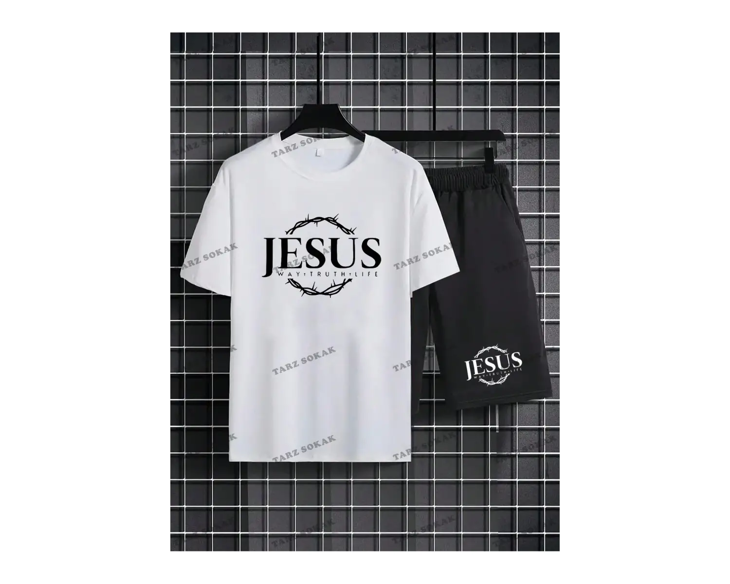 Homme Erkek Mektup Grafikli Tişört ve İpli Bel Şort Takım