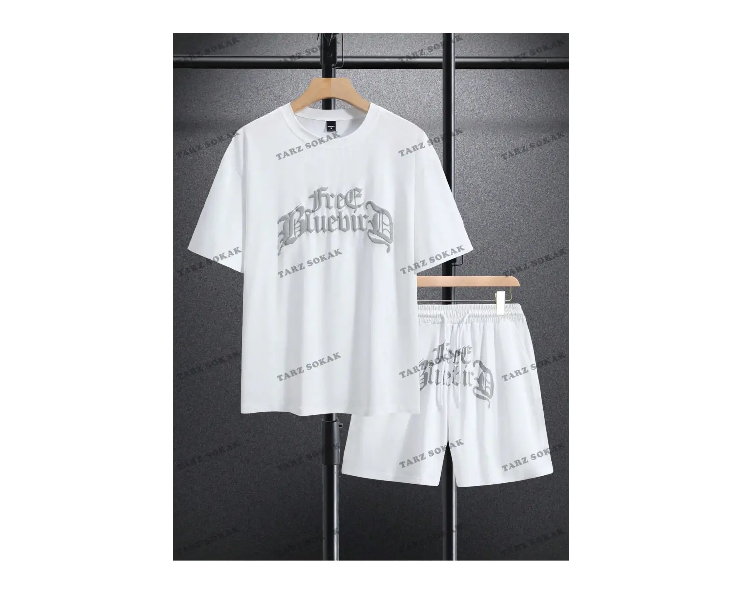 Homme Erkek Yazılı Baskılı Kısa Kollu Tişört ve Şort 2 adet/takım
