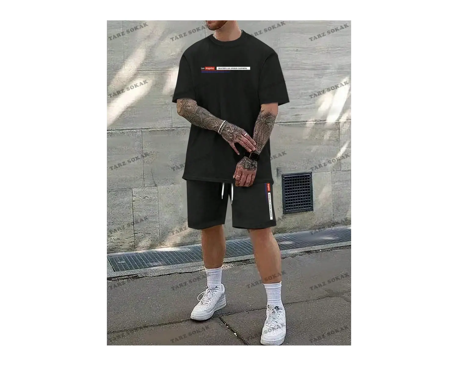 Homme Erkek Yazılı Baskılı T-Shirt Ve Şort 2 Adet/Takım