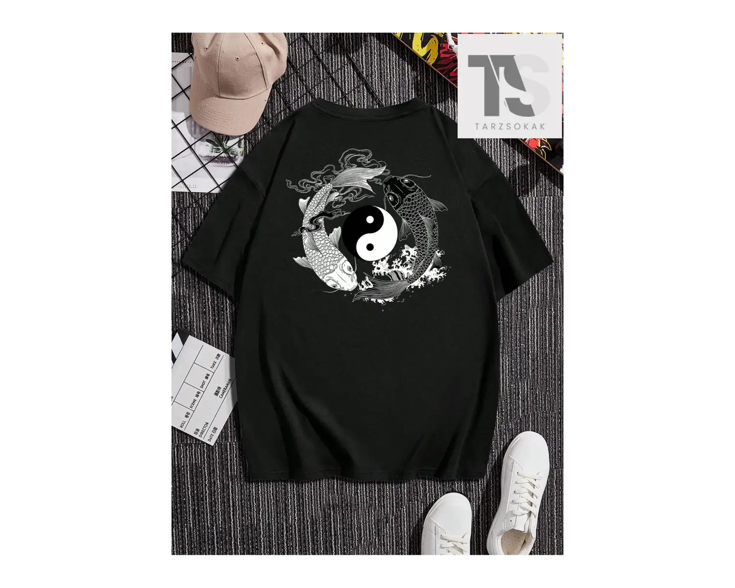 Homme Erkek Yin & Yang Baskı Damla Omuz Tişört