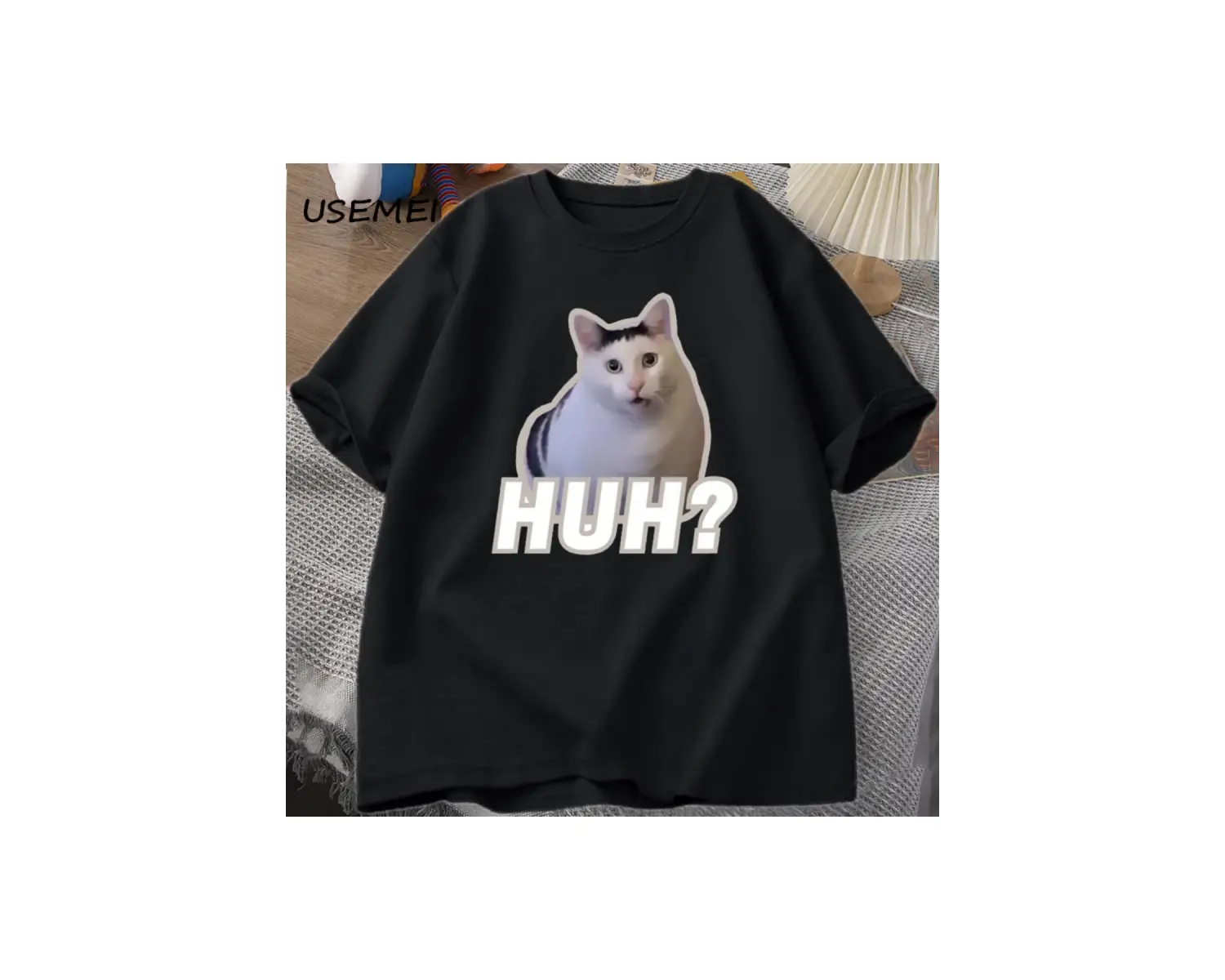 Huh Kedi Meme T Shirt Komik Sevimli Kedi Grafik T Shirt Unisex Moda T-shirt Yaz Çiftler Rahat 2798