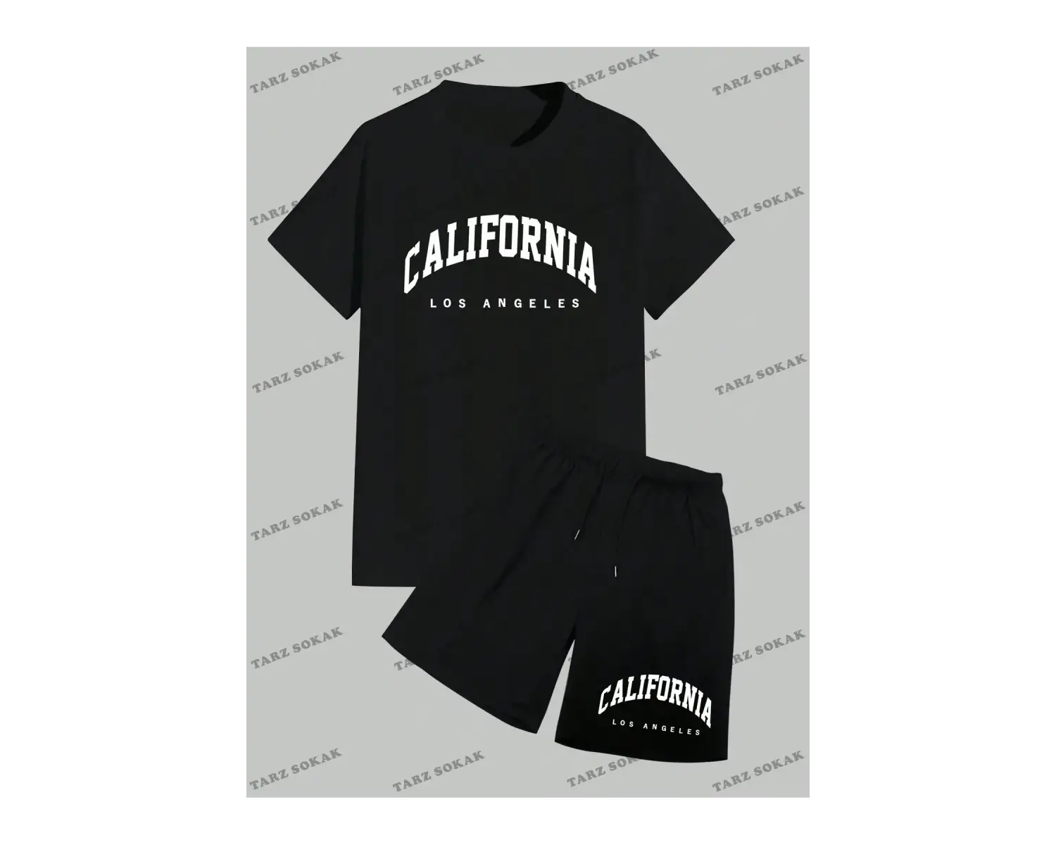 Hypemode Beyaz Örme Erkek Yazılı Baskılı Kısa Kollu Tişört Ve Şort Takım