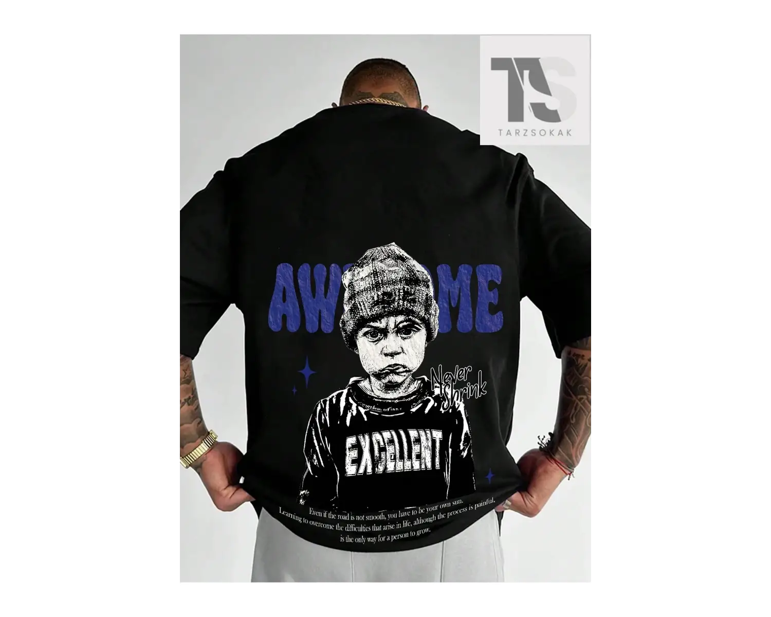 Hypemode Düşük Omuzlu Siyah Triko Yuvarlak Yaka Oversize Erkek Tişört