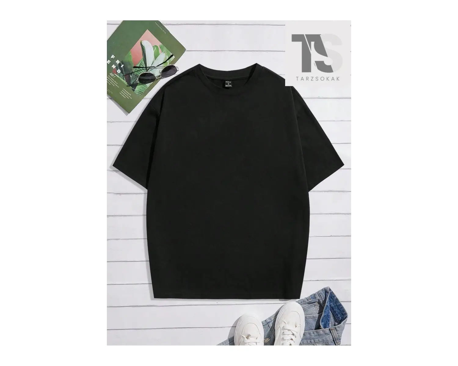 Hypemode Düşük Omuzlu Siyah Triko Yuvarlak Yaka Oversize Erkek Tişört