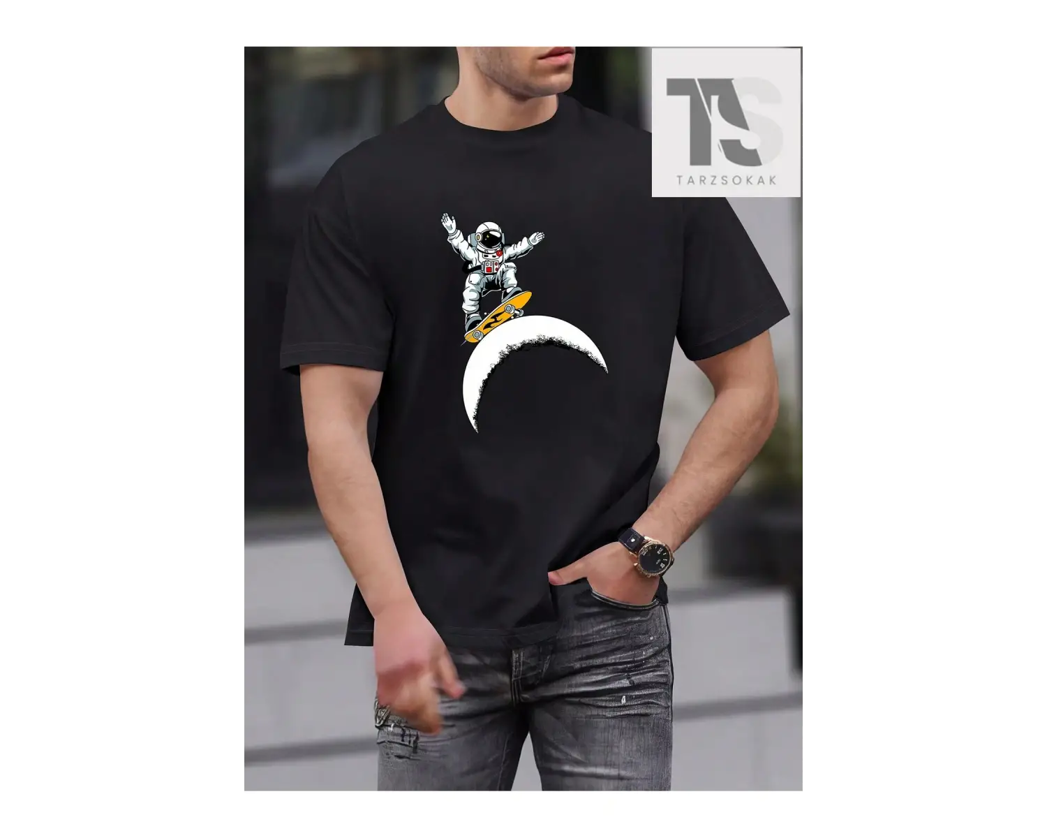 Hypemode Erkek Astronot Baskılı Kısa Kollu Tişört