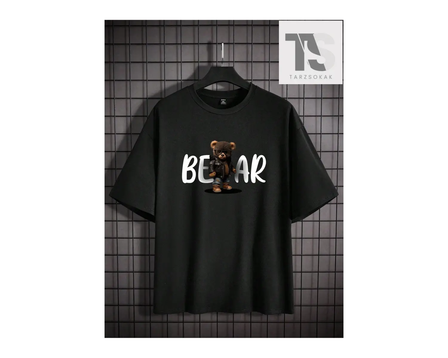 Hypemode Erkek Karikatür Yüz Yuvarlak Yaka Damla Omuz Kol Tişört