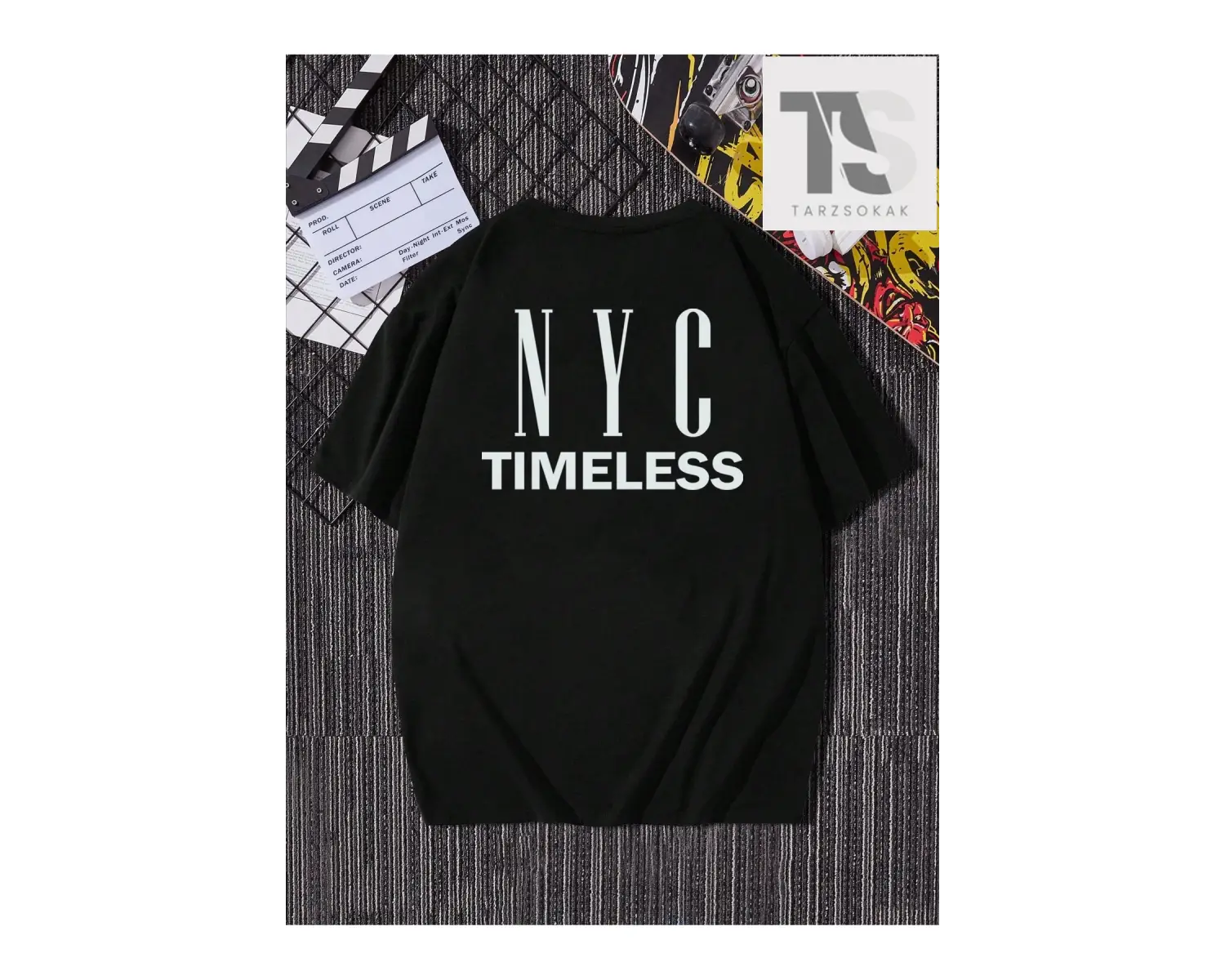 Hypemode Erkek Siyah Örme Düşük Omuz Yuvarlak Yaka Tişört