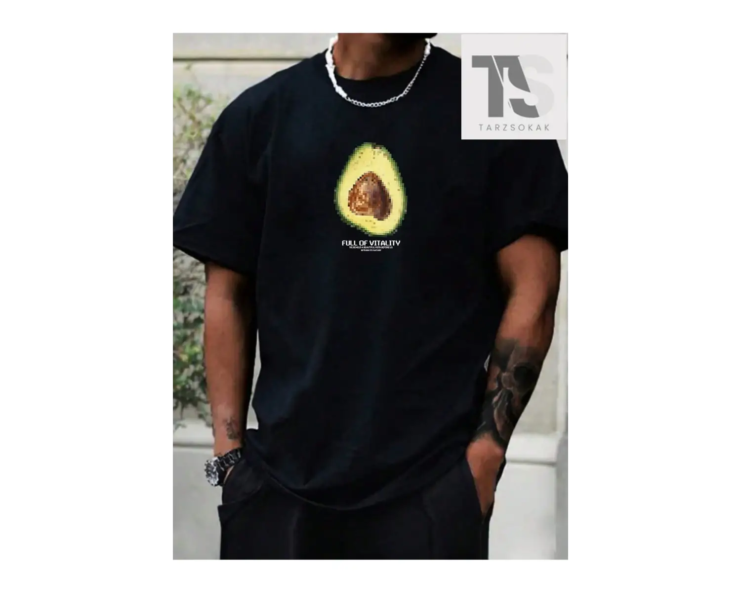 Hypemode Erkek Siyah Örme Yuvarlak Yaka Kısa Kollu Tişört