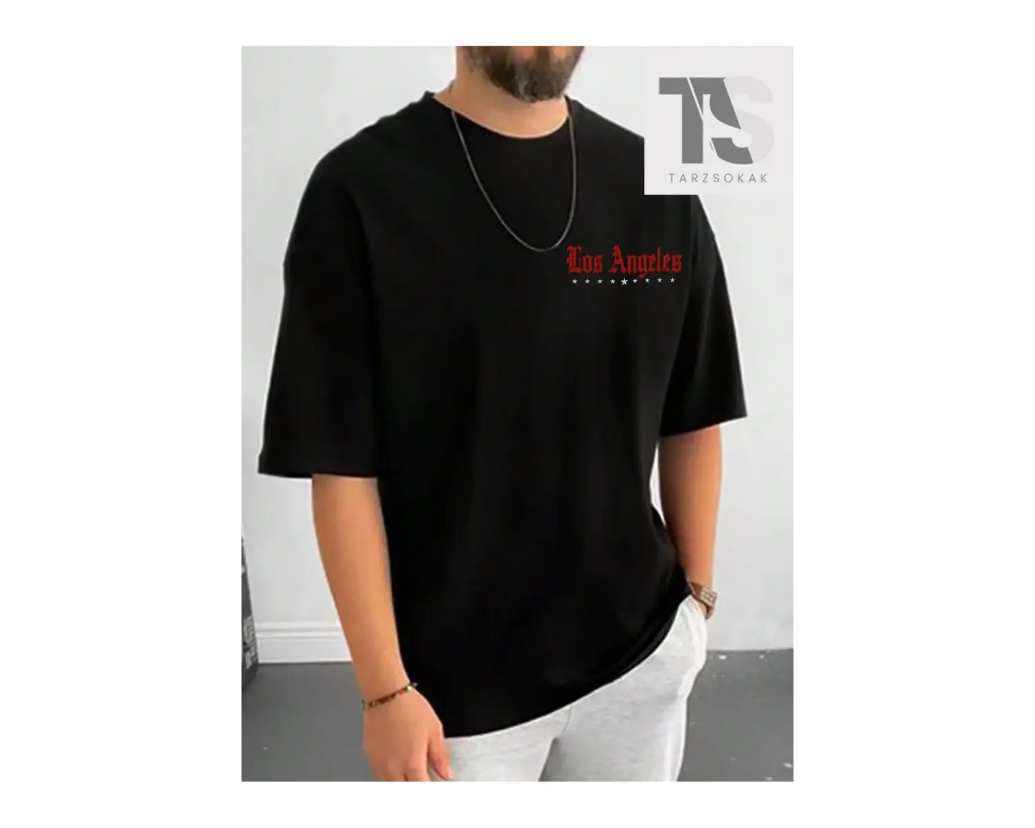 Hypemode Erkek Soyut Figür ve Harf Baskı Kısa Kollu Yuvarlak Yaka Tişört