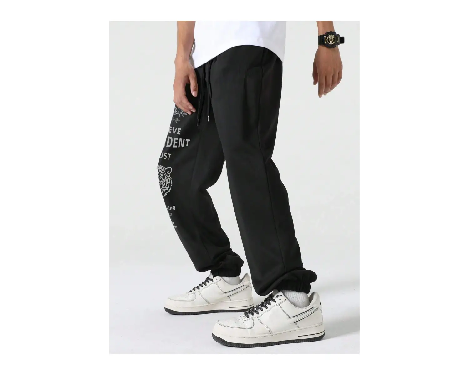 Hypemode Letter Tiger & Floral Graphic Drawstring Waist Eşofman Altı