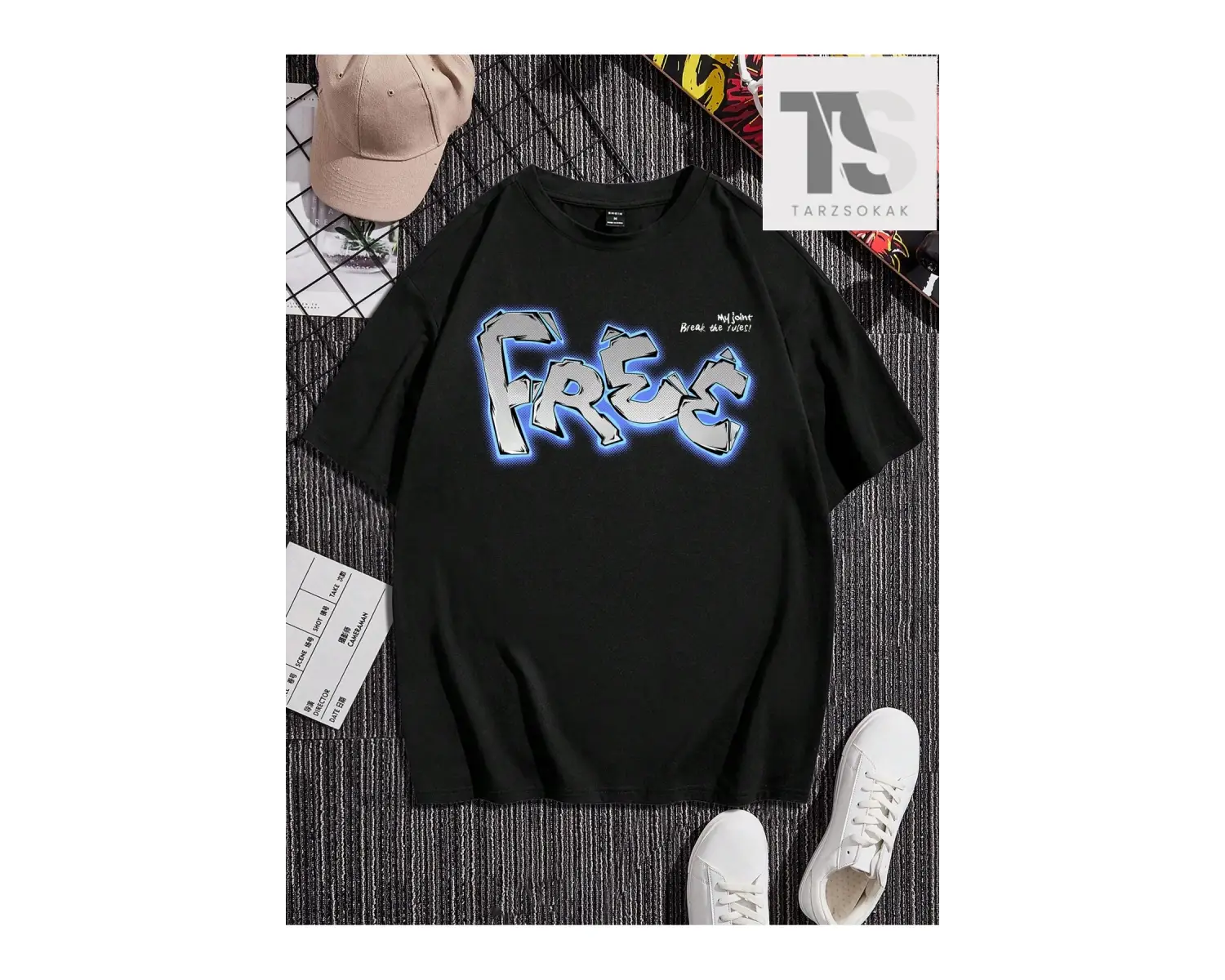 Hypemode Sloganlı Siyah Örgü Yuvarlak Yaka Kısa Kollu Erkek Tişört