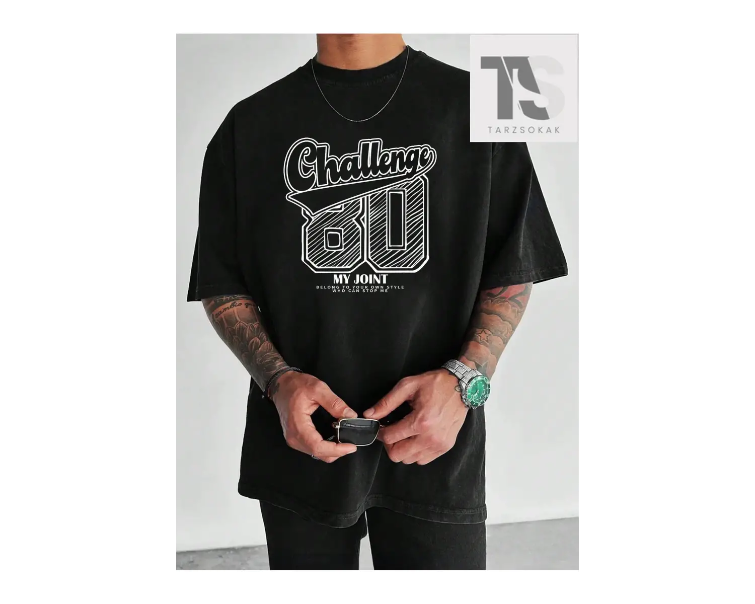 Hypemode Yuvarlak Yakalı ve Düşük Omuzlu Siyah Erkek Örme Tişört