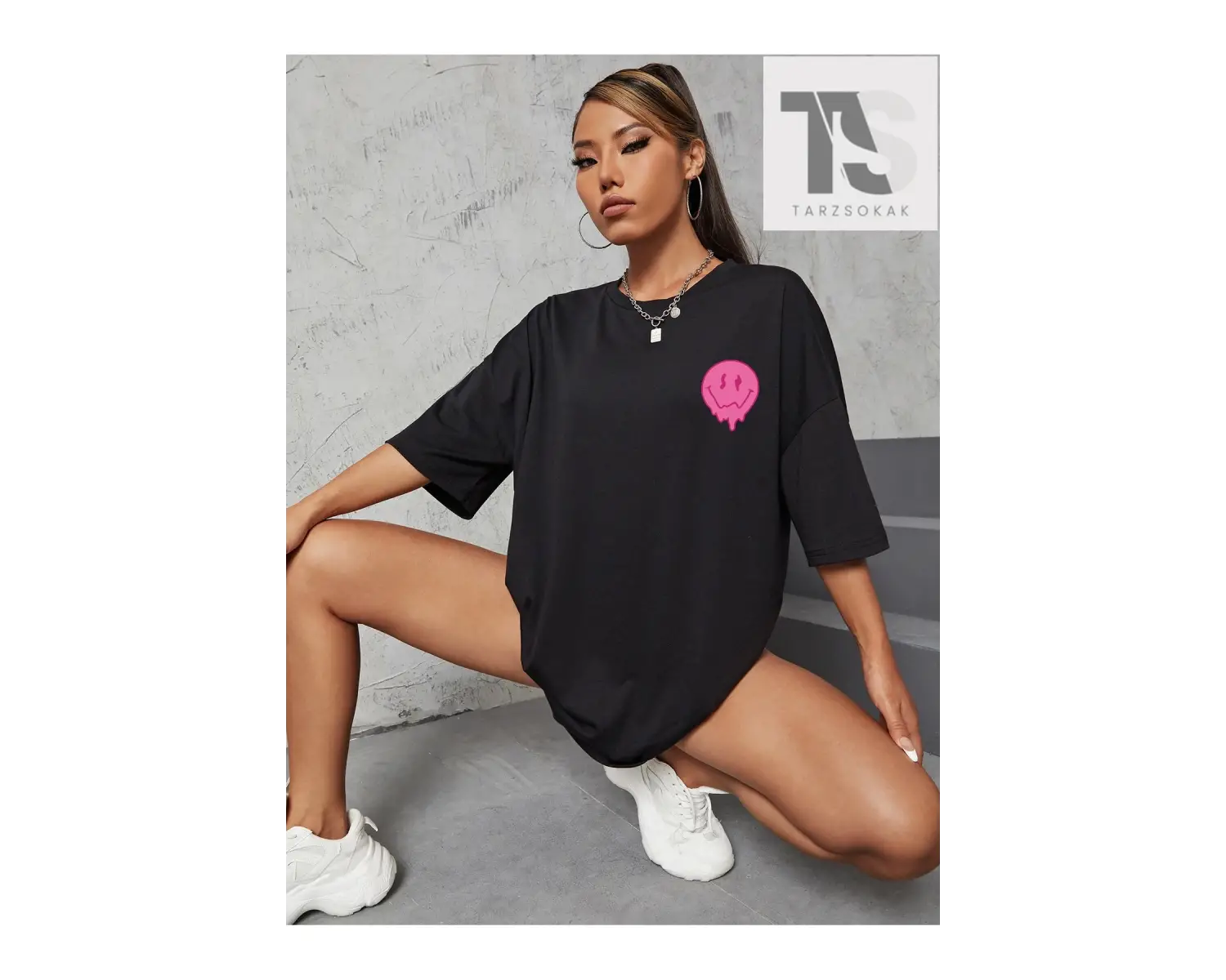 İfade & Slogan Grafikli Düşük Omuzlu Tişört