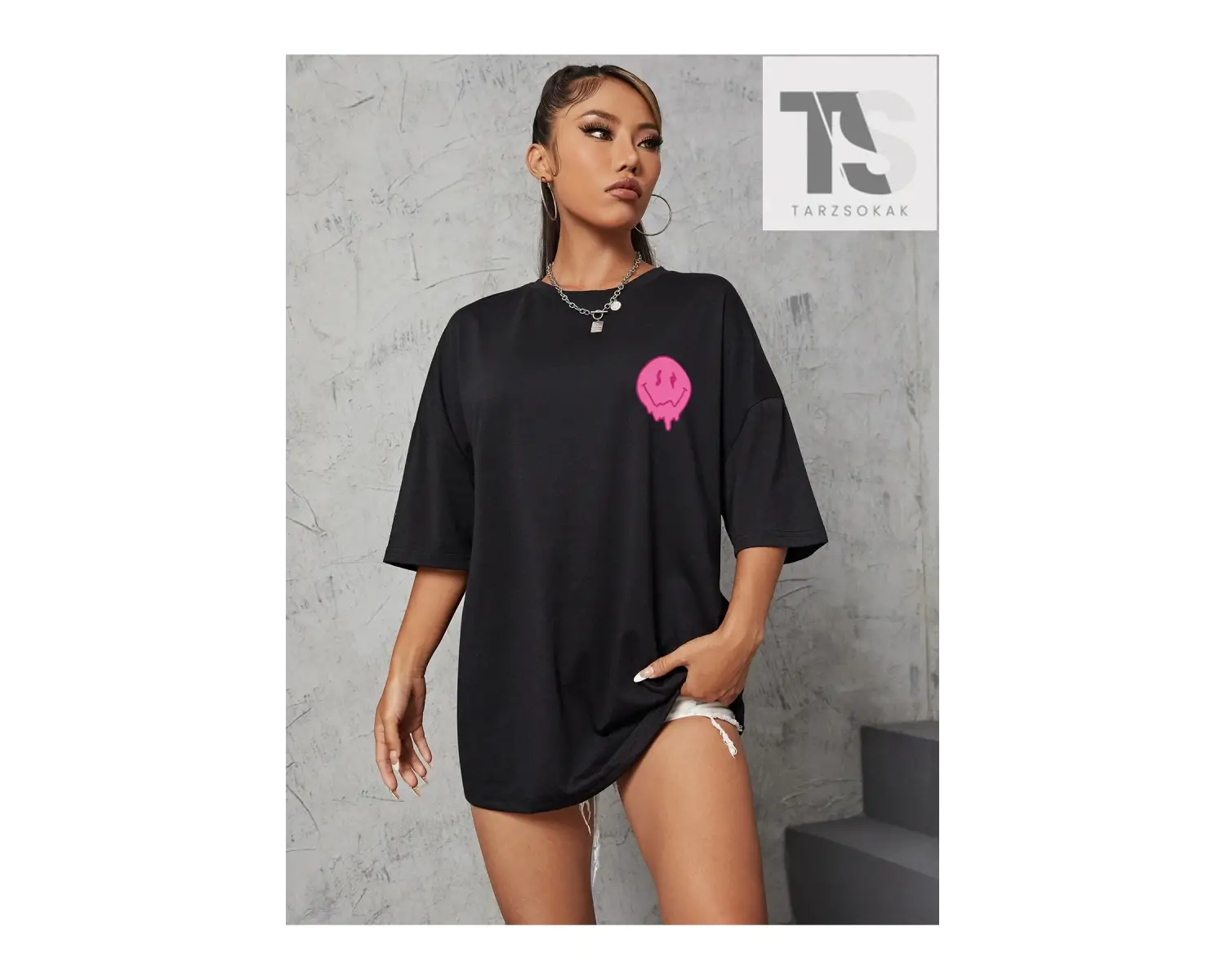 İfade & Slogan Grafikli Düşük Omuzlu Tişört