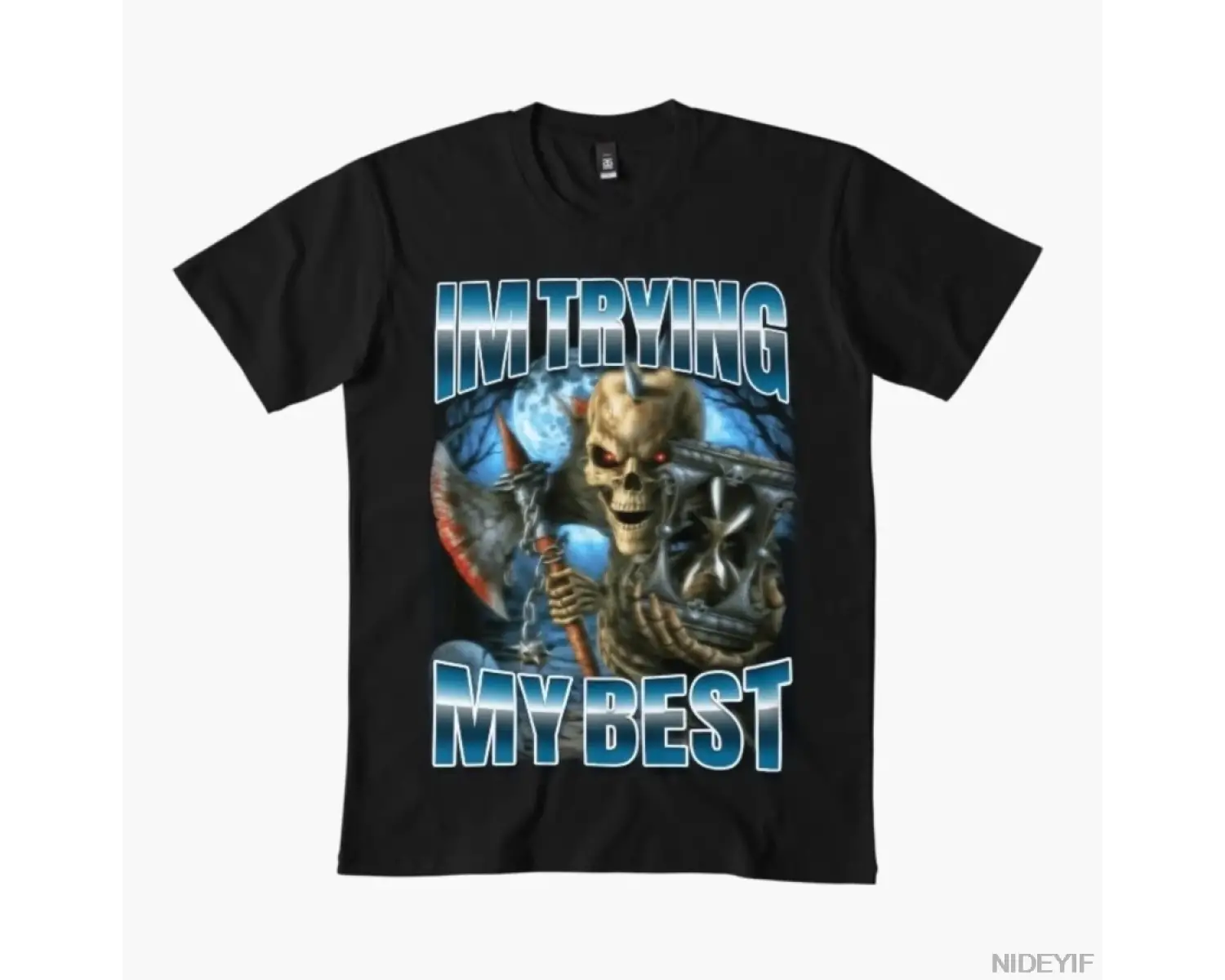 Im Trying My Best Skeleton Metal Meme T-shirt Erkekler Kadınlar için % 100% Pamuklu Tişörtler