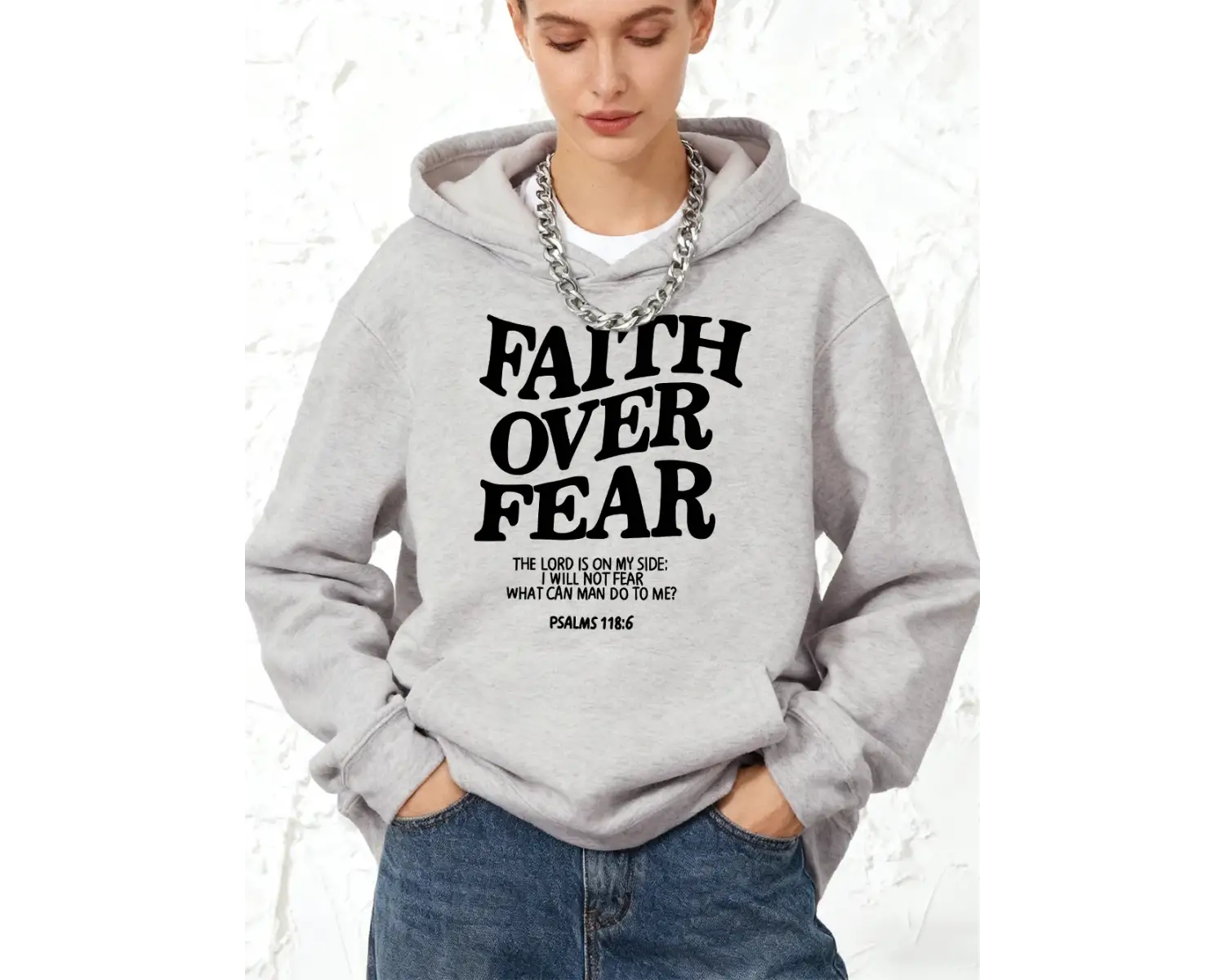 İnanç korku üzerinde baskılar pamuklu kapüşonlu üstler bayan sportif gevşek kazak kış polar s