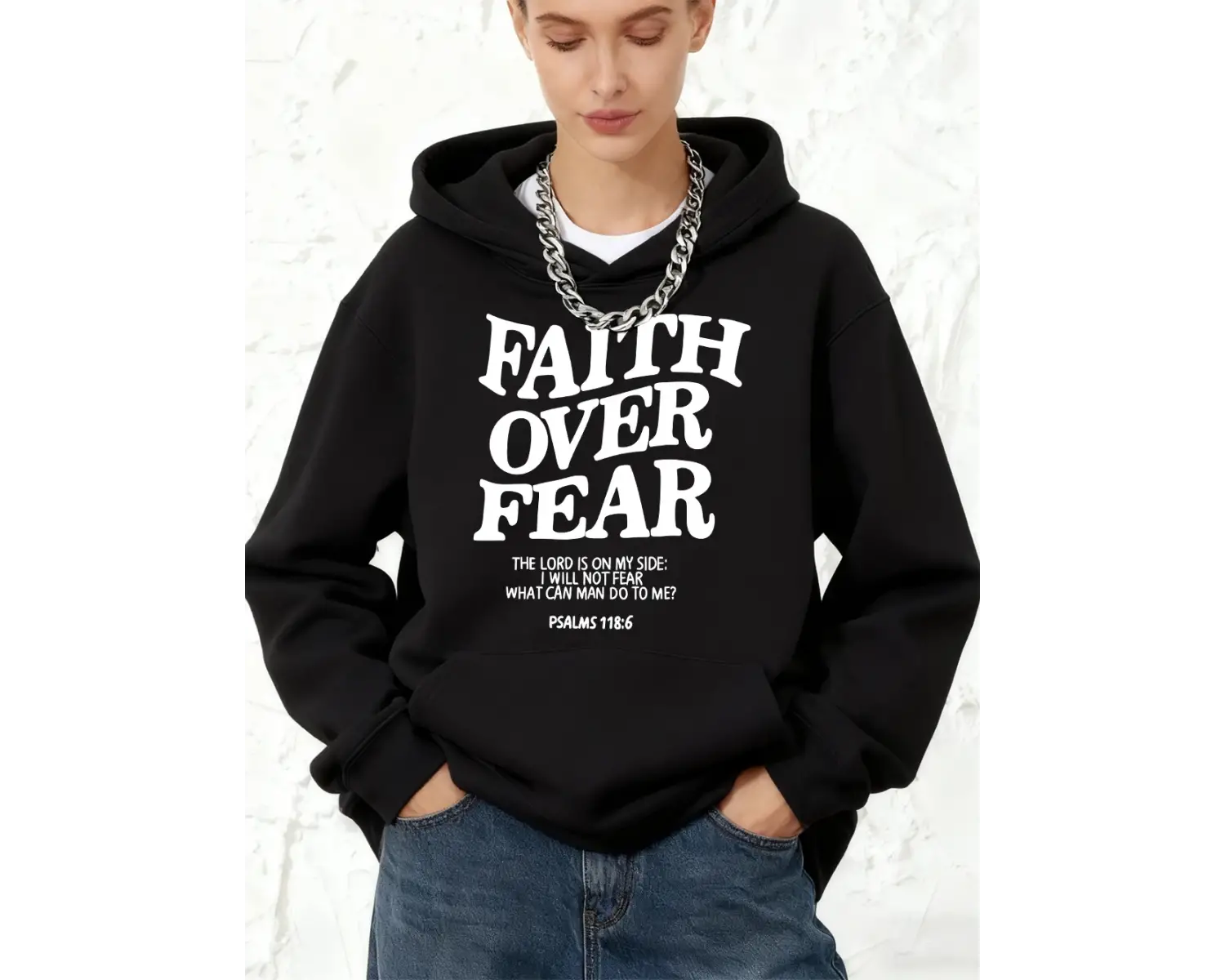 İnanç korku üzerinde baskılar pamuklu kapüşonlu üstler bayan sportif gevşek kazak kış polar s