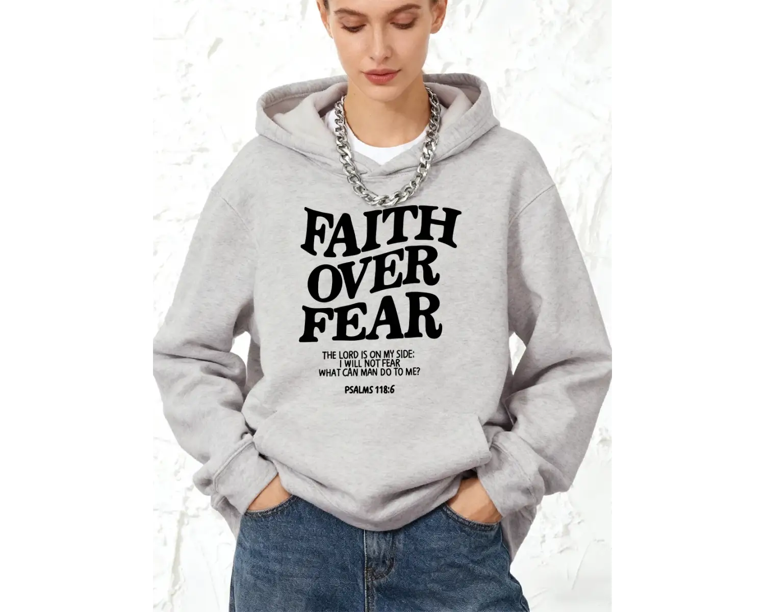 İnanç Korkunun Üzerinden Geçiyor Yazılı Pamuklu Kapüşonlu Üstler Kadınlar İçin Sportif Bol Sw