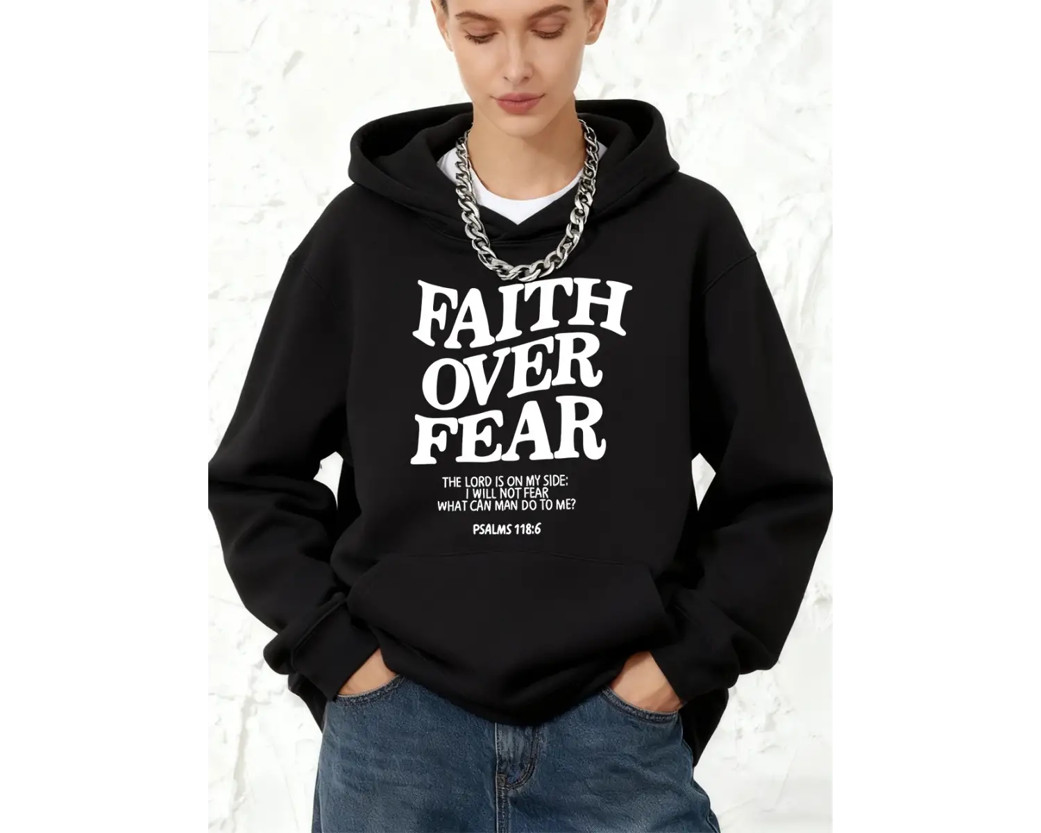 İnanç Korkunun Üzerinden Geçiyor Yazılı Pamuklu Kapüşonlu Üstler Kadınlar İçin Sportif Bol Sw