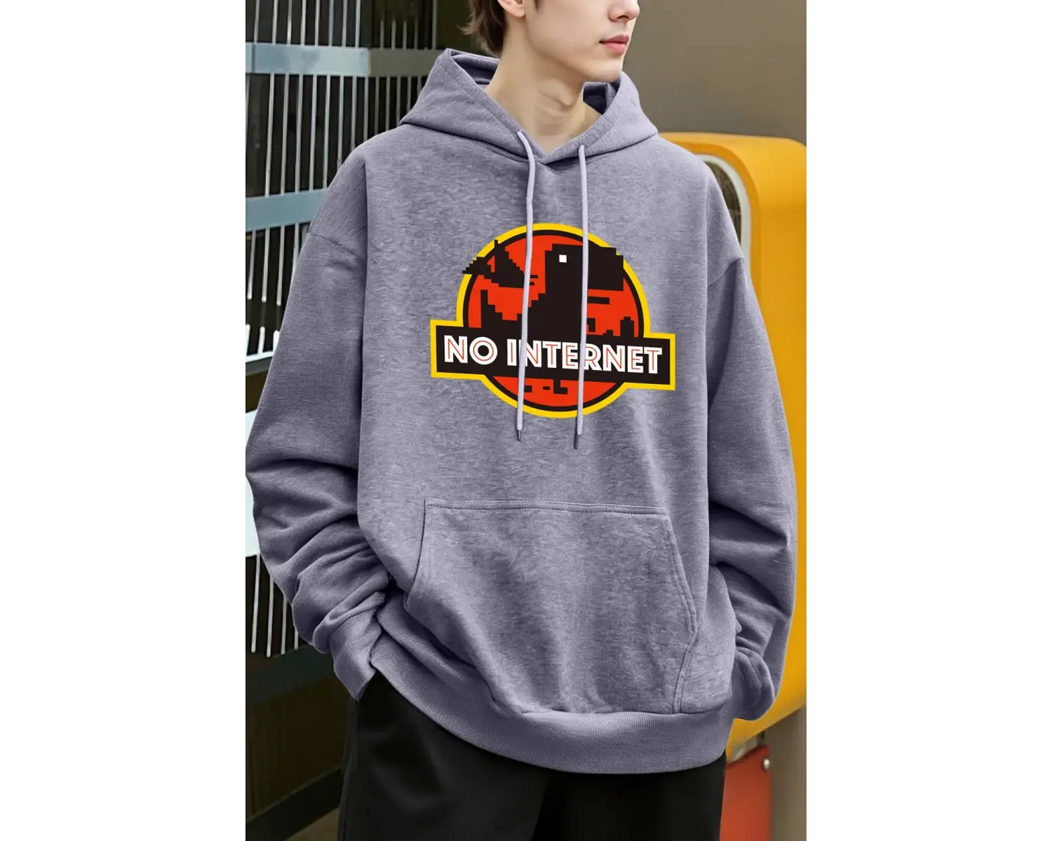 İnternet yok Dinozor Baskılar Kapüşonlular Erkekler Günlük Giyim Moda Y2K Hoody Sonbahar Pola